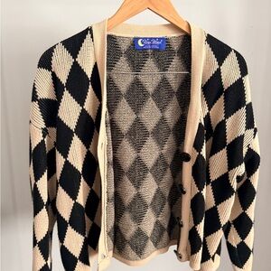 Neon Moon Checkered Cardigan Sweater - Black and Cream